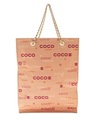 Pre-owned Chanel Pink Canvas, Leather Vintage Coco Logo Tote (authentic Pre-loved)