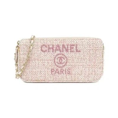 Pre-owned Chanel Pink Canvas Nylon Chain/shoulder Wallet ()