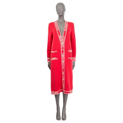 Pre-owned Chanel Pink Cashmere 2019 19p Logo Maxi Cardigan Sweater 36 Xs