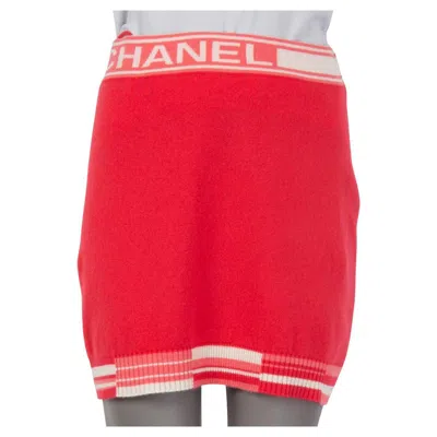 Pre-owned Chanel Pink Cashmere 2019 19p Logo Mini Skirt 36 Xs