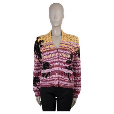 Pre-owned Chanel Pink Cashmere 24c Los Angeles Palm Striped Cardigan Sweater 38 S