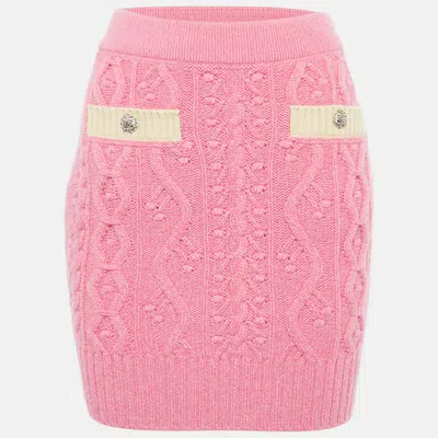 Pre-owned Chanel Pink Cashmere Cable Knit Pocket Front Mini Skirt S