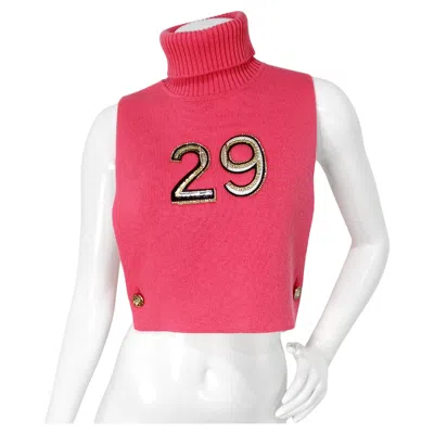Pre-owned Chanel Pink Cashmere Crystal "29" Turtleneck Vest 2019