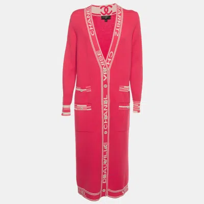 Pre-owned Chanel Pink Cashmere Knit Long Cardigan L