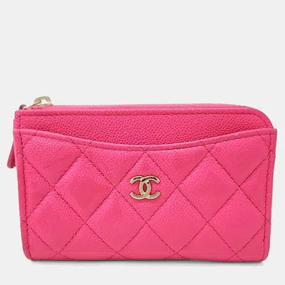Pre-owned Chanel Pink Caviar Card Holder