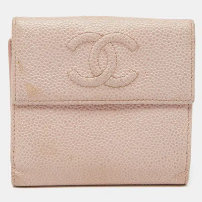 Pre-owned Chanel Pink Caviar Leather Cc Compact Wallet