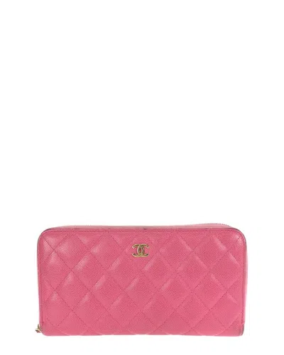 Pre-owned Chanel Pink Caviar Leather Coco Mark Long Wallet (authentic Pre-loved)