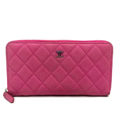 Pre-owned Chanel Pink Caviar Leather Long Bill Wallet (bi-fold) ()