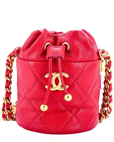Chanel Pink Caviar Quilted Leather Twist Your Buttons Drawstring Bucket In Red