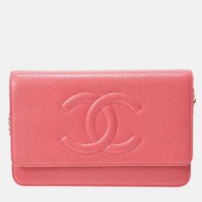 Pre-owned Chanel Pink Caviar Skin Matelasse Chain Wallet Shoulder Bag