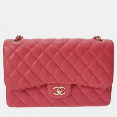 Pre-owned Chanel Pink Caviar Skin Matelasse Chain Shoulder Double Flap 30cm Bag