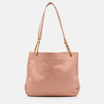 Pre-owned Chanel Pink Cc Caviar Chain Tote