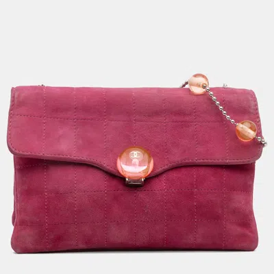 Pre-owned Chanel Pink Cc Choco Bar Suede Beaded Chain Flap