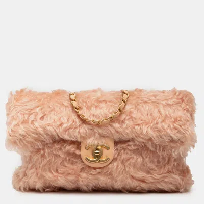 Pre-owned Chanel Pink Cc Fantasy Fur Clutch With Chain