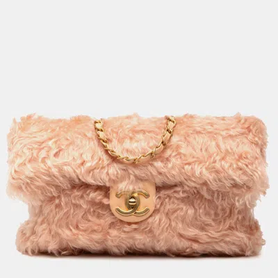 Pre-owned Chanel Pink Cc Fantasy Fur Clutch With Chain