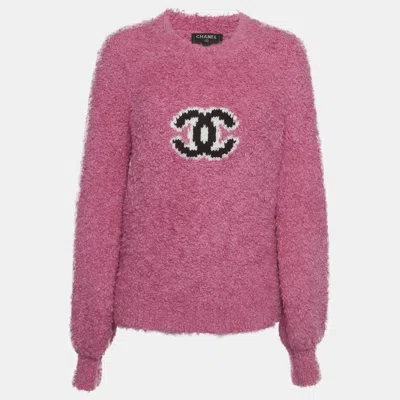 Pre-owned Chanel Pink Cc Intarsia Boucle Sweatshirt M