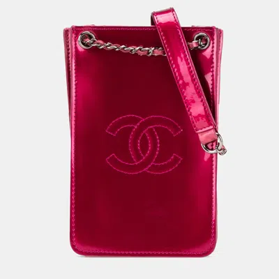 Pre-owned Chanel Pink Cc Patent Phone Holder Crossbody