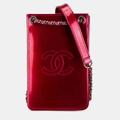 Pre-owned Chanel Pink Cc Patent Phone Holder Crossbody
