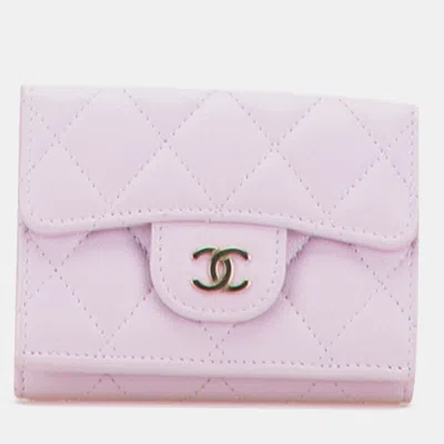 Pre-owned Chanel Pink Cc Quilted Caviar Compact Flap Wallet