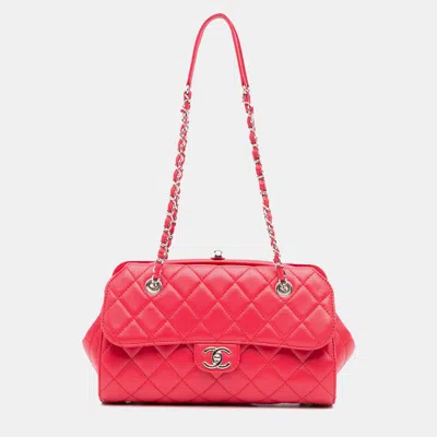 Pre-owned Chanel Pink Cc Quilted Lambskin Kisslock Frame Flap Tote