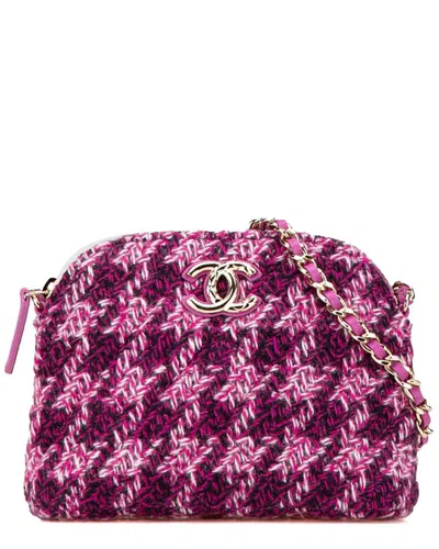 Pre-owned Chanel Pink Cc Tweed Houndstooth Clutch On Chain (authentic Pre-loved)