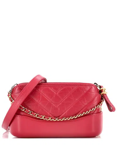 Pre-owned Chanel Pink Chevron Aged Calfskin Gabrielle Double Zip Clutch With Chain  (authentic Pre-loved)