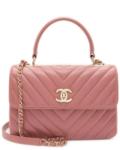 Pre-owned Chanel Pink Chevron Lambskin Trendy Cc Small Top Handle (authentic Pre-loved)