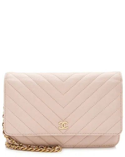 Pre-owned Chanel Pink Chevron Lambskin Wallet On Chain (authentic Pre-loved)