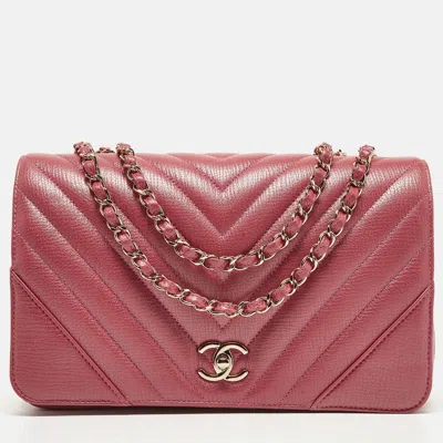 Pre-owned Chanel Pink Chevron Leather Large Statement Flap Bag