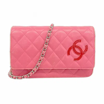 Pre-owned Chanel Pink Color Leather Chain/shoulder Wallet () In Multi