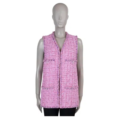 Pre-owned Chanel Pink Cotton 22p Metallic Braid Trim Tweed Vest Jacket 36 Xs