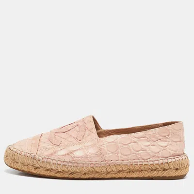 Pre-owned Chanel Pink Crocodile Leather Cc Espadrille Flats Size 39
