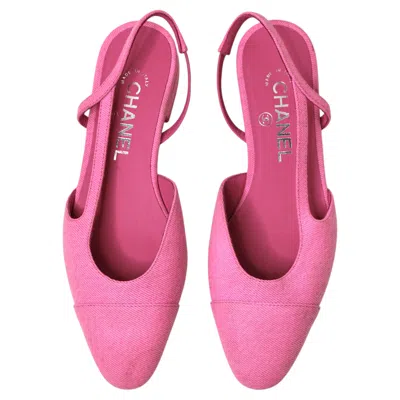 Pre-owned Chanel Pink Denim Cap-toe Slingback Flats