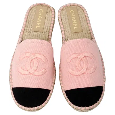 Pre-owned Chanel Pink Denim Interlocking Cc Logo Espadrille Mules