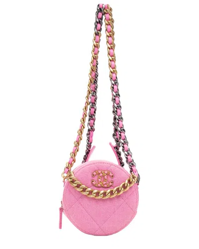 Pre-owned Chanel Pink Denim Quilted Canvas 19 Round Clutch (authentic Pre-loved)