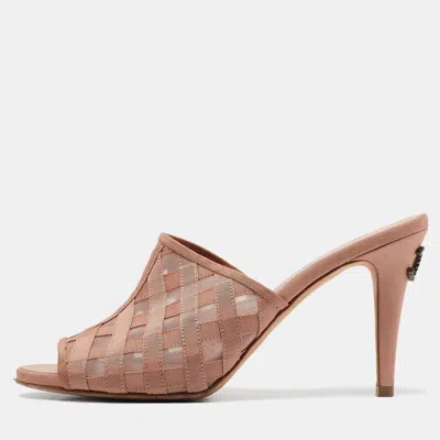 Pre-owned Chanel Pink Fabric And Mesh Cc Mules Size 37.5
