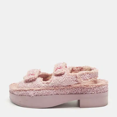Pre-owned Chanel Pink Fabric And Straw Dad Slingback Sandals Size 38
