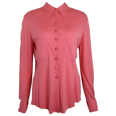 Pre-owned Chanel Pink Gold Cc Buttons Silk Shirt