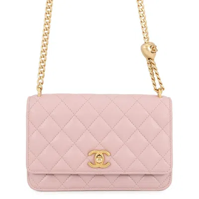 Pre-owned Chanel Pink Grained Calfskin Chain/shoulder Wallet ()