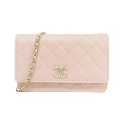 Pre-owned Chanel Pink Grained Calfskin Chain/shoulder Wallet ()