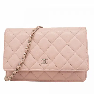 Pre-owned Chanel Pink Grained Calfskin Chain/shoulder Wallet ()