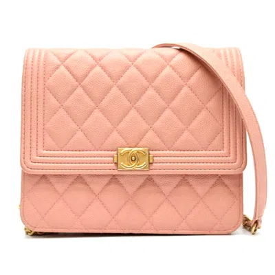 Pre-owned Chanel Pink Grained Calfskin Chain/shoulder Wallet ()