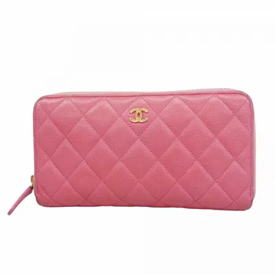 Pre-owned Chanel Pink Grained Calfskin Long Wallet (bi-fold) ()