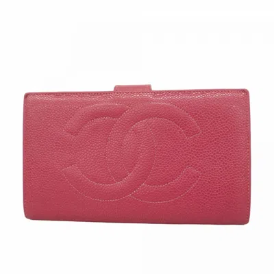 Pre-owned Chanel Pink Grained Calfskin Long Wallet (bi-fold) ()