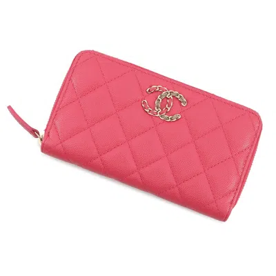 Pre-owned Chanel Pink Grained Calfskin Long Wallet (bi-fold) ()
