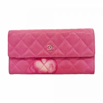 Pre-owned Chanel Pink Grained Calfskin Long Wallet (bi-fold) ()