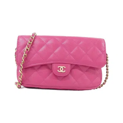 Pre-owned Chanel Pink Grained Calfskin Phone Wallet ()