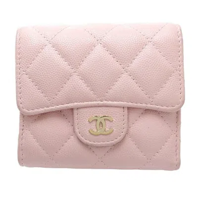 Pre-owned Chanel Pink Grained Calfskin Wallet (tri-fold) ()