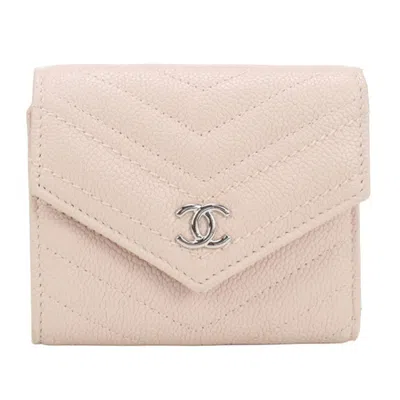 Pre-owned Chanel Pink Grained Calfskin Wallet (tri-fold) ()