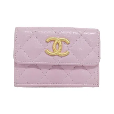 Pre-owned Chanel Pink Grained Calfskin Wallet (tri-fold) ()